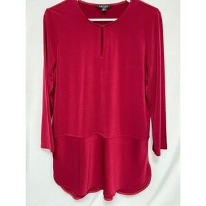 Lauren Ralph Lauren Women's Maroon‎ Long Sleeve Blouse Slim Fit Keyhole Size M